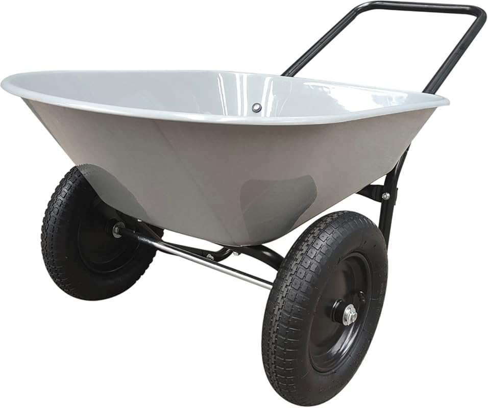 Two Wheel Poly Tray Wheelbarrow, 5 Cubic Foot, Gray/Black, Easy Assemb
