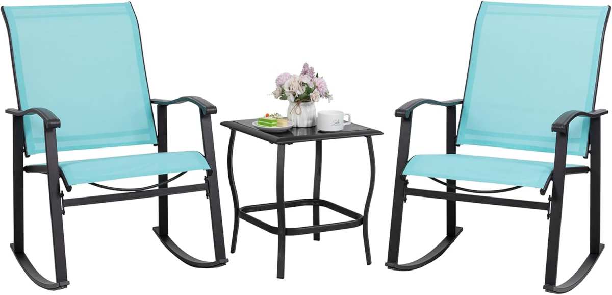 Shintenchi 3-Piece Rocking Bistro Set with Glass Table and Rocker Chai