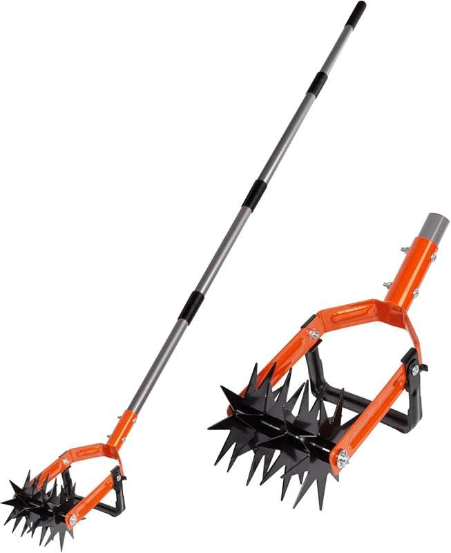 Walensee Adjustable Hand Tiller with Star-Shaped Tines for Lawn Aerati