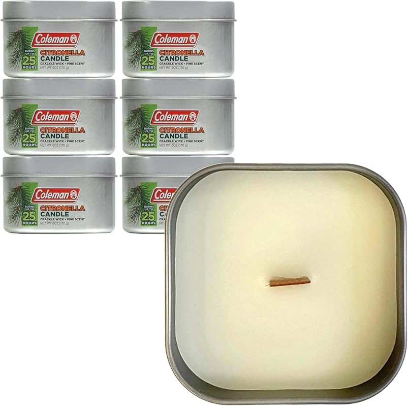 Coleman Pine Scented Outdoor Citronella Candles with Wooden Crackle Wi