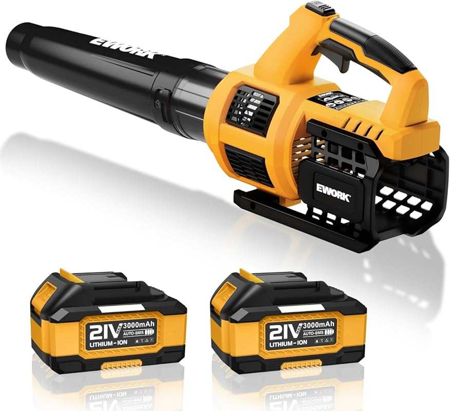 EWORK Yellow 21V 550CFM Cordless Leaf Blower Kit for Powerful Lawn Car