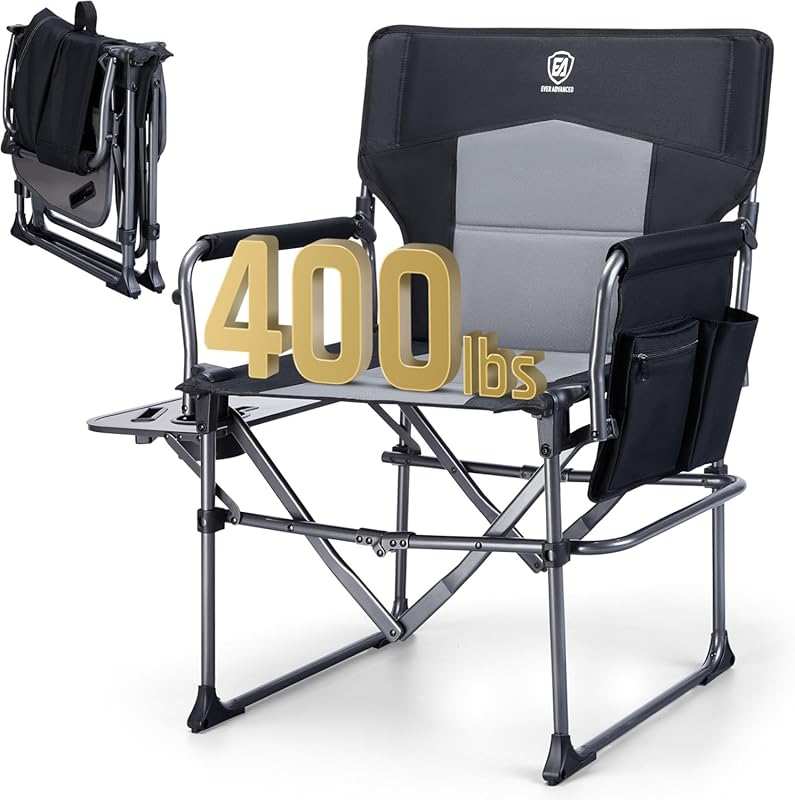 EVER ADVANCED Folding Directors Chair with Side Table, Compact Heavy D
