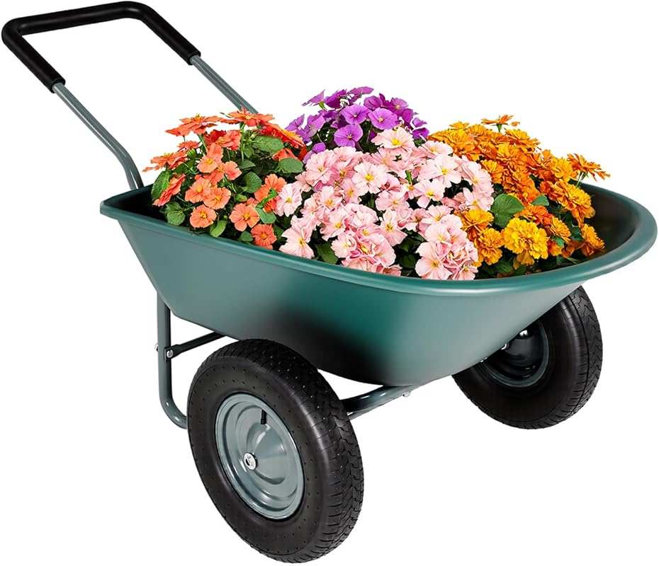 2-Wheel Wheelbarrow for Yard Cart with Padded Handlebar, Pneumatic Tir