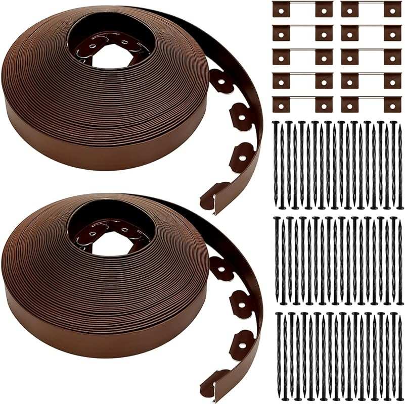 Brown Plastic Landscape Edging Coil Kit with 120 Spikes & Connectors –