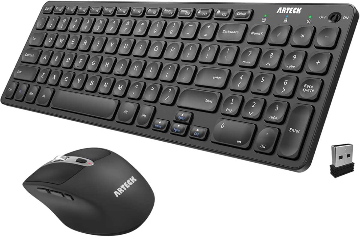 Arteck Ultra Slim Wireless Keyboard & Mouse Combo with Ergonomic Desig