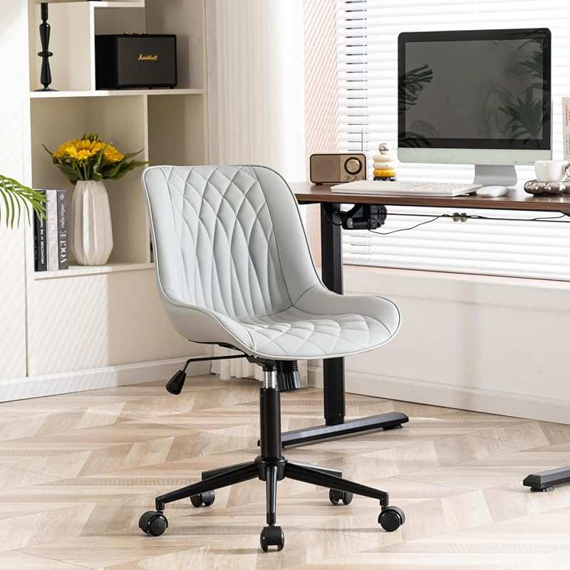 YOUNIKE Grey Small Armless Rolling Task Chair: Modern Criss Cross Swiv