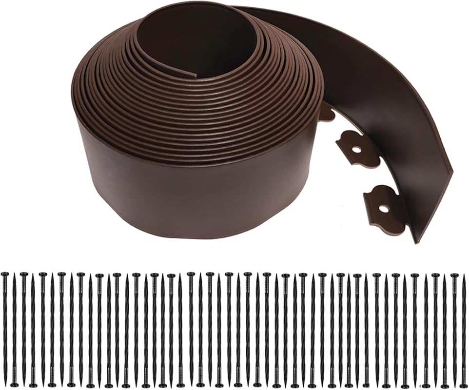 40FT Landscape Edging Kit, Brown Plastic Garden Border with 50 Stakes 