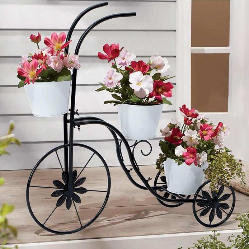 BAYN Tricycle Bicycle Flower Planter Stand Holder with 3 Buckets - Out