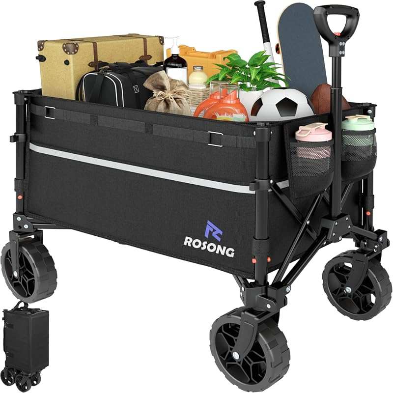 Foldable Collapsible Wagon Cart for Grocery, Sports, Garden, Shopping