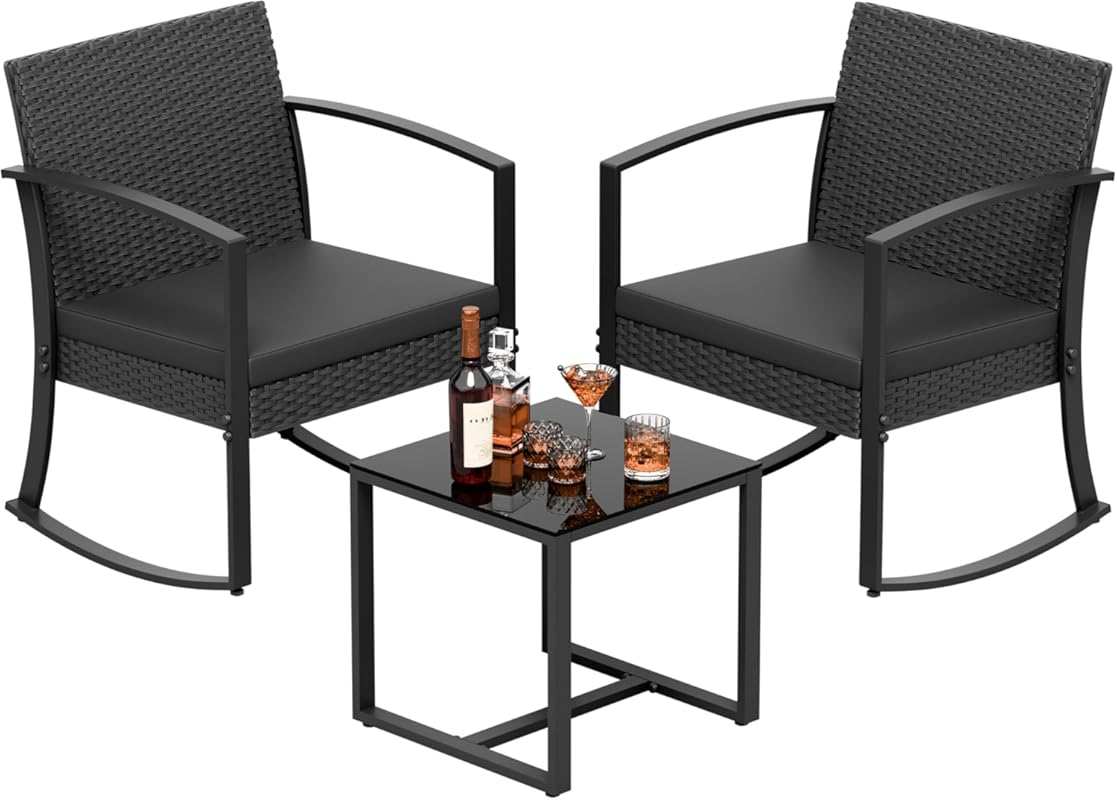 Greesum 3-Piece Outdoor Bistro Set with Rocking Chairs and Glass Coffee