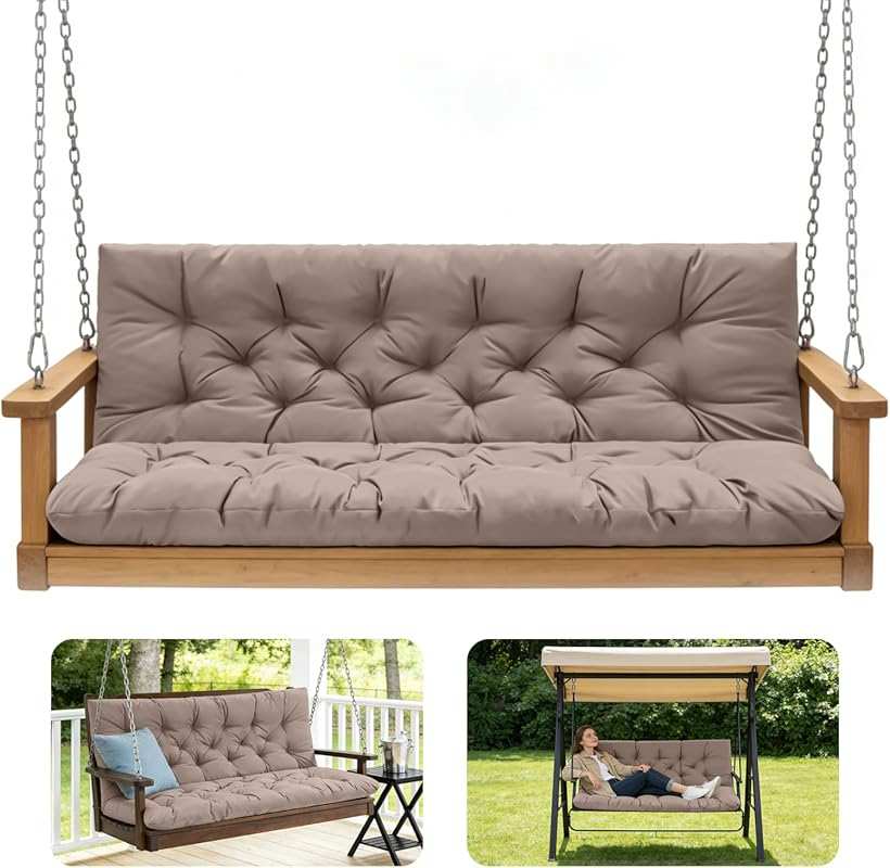 Waterproof 3-Seater Swing Cushion with Backrest – 60x40 in Khaki – Ide