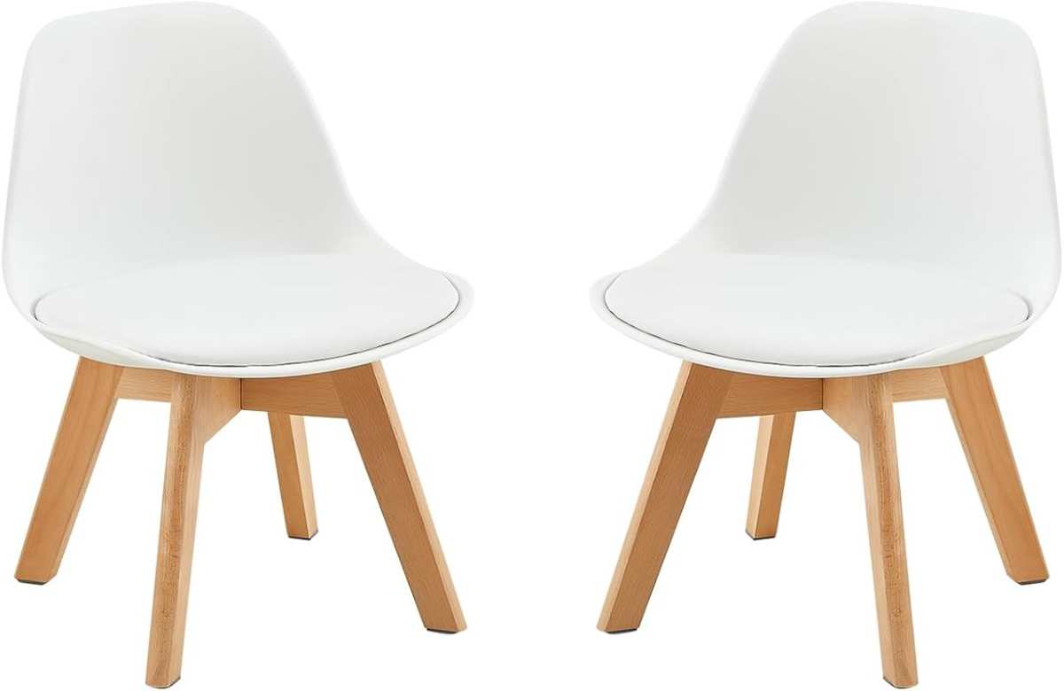 Set of 2 White Children's Chairs with Wooden Legs and Backrest