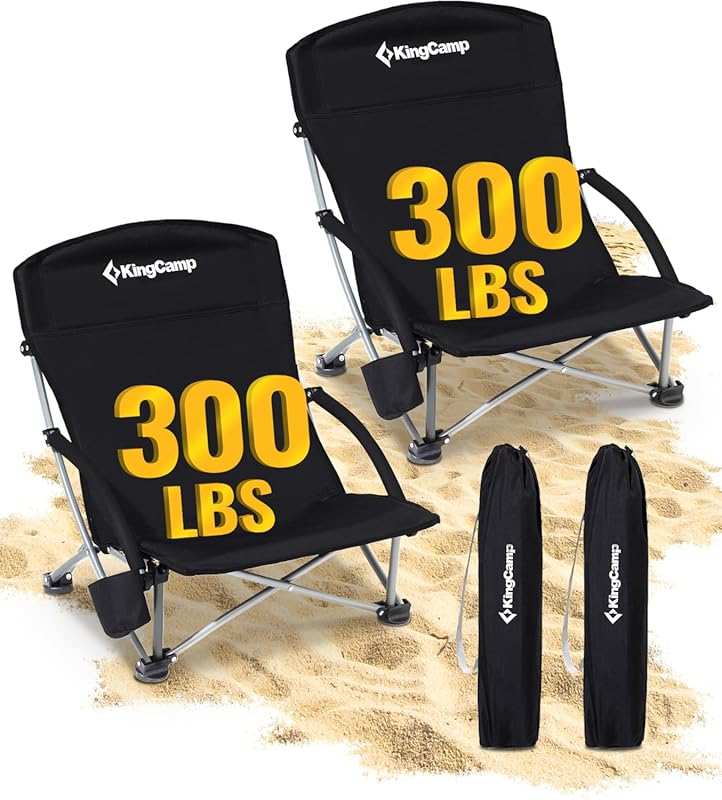 KingCamp Low Folding Beach Chair for Adults, Lightweight, Extra Wide, 