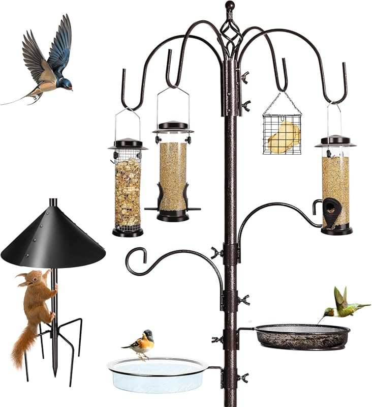 94-Inch 6-Hook Bird Feeding Station Pole Kit with Water Bowl, Mesh Tra