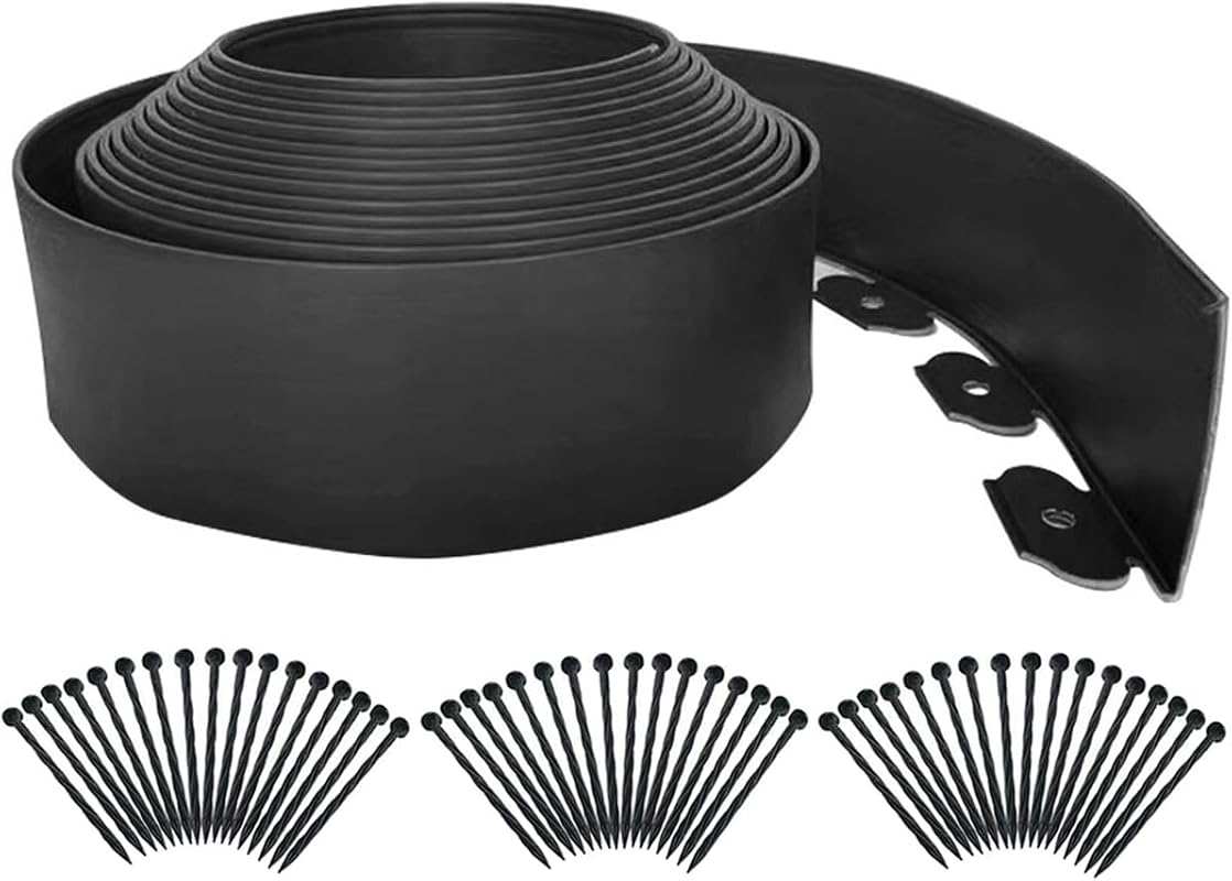 Flexible 4-Inch Tall Landscape Edging Kit, 33FT Black Garden Border wi