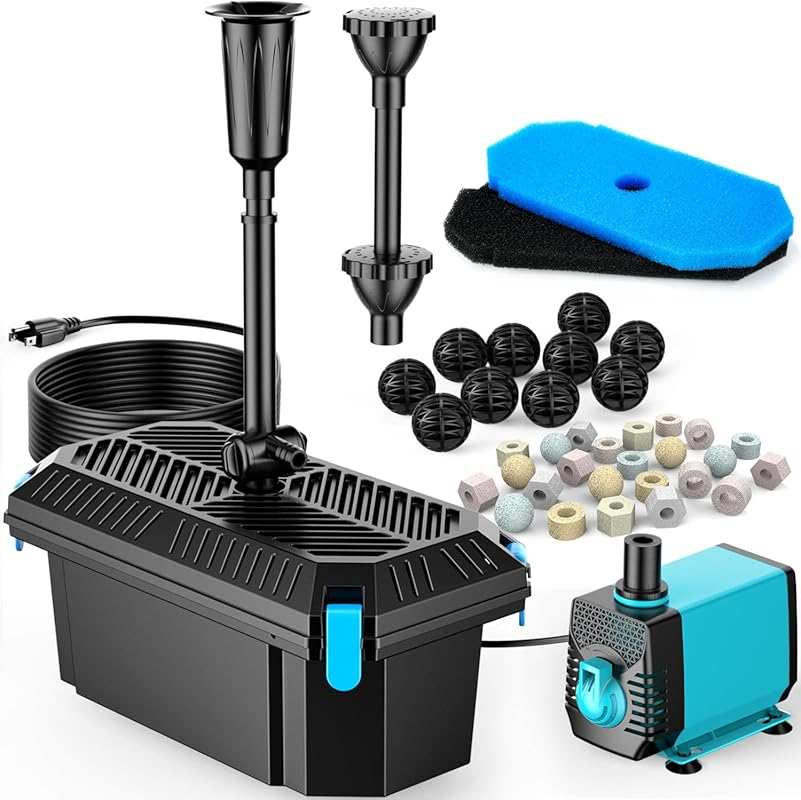 POPOSOAP Pond Filter Pump Fountain Kit 660GPH - Clean Outdoor Ponds wi