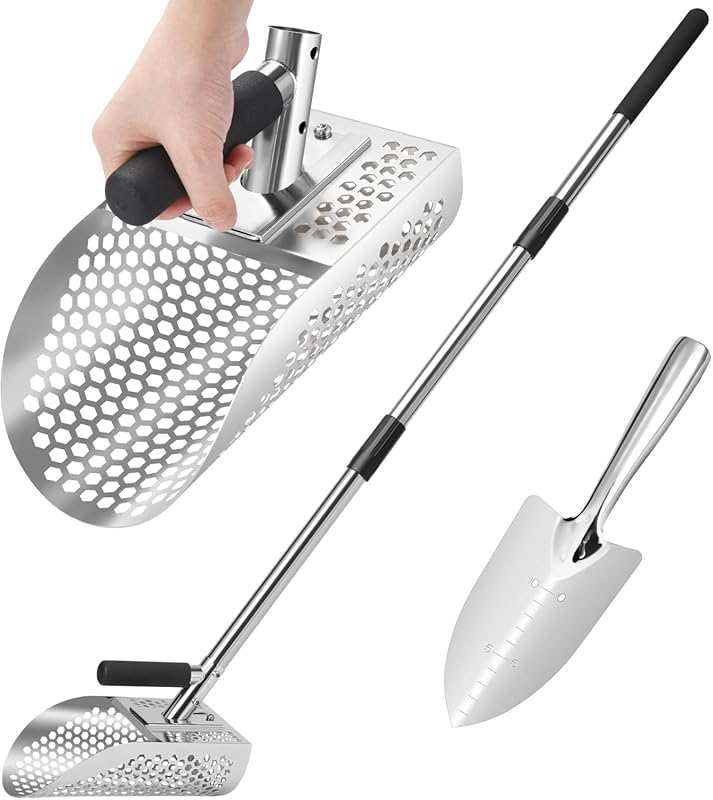 GADFISH Stainless Steel Sand Scoop for Metal Detecting – Fast-Sifting 