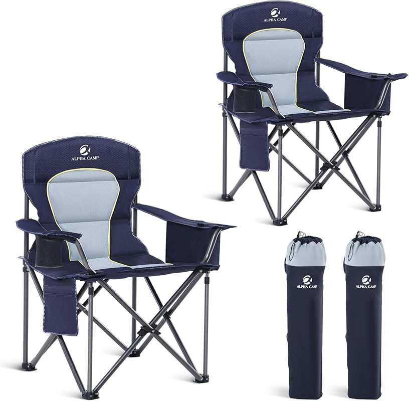 LET'S CAMP 2 Pack Oversized Heavy Duty Folding Camping Chair with Cool