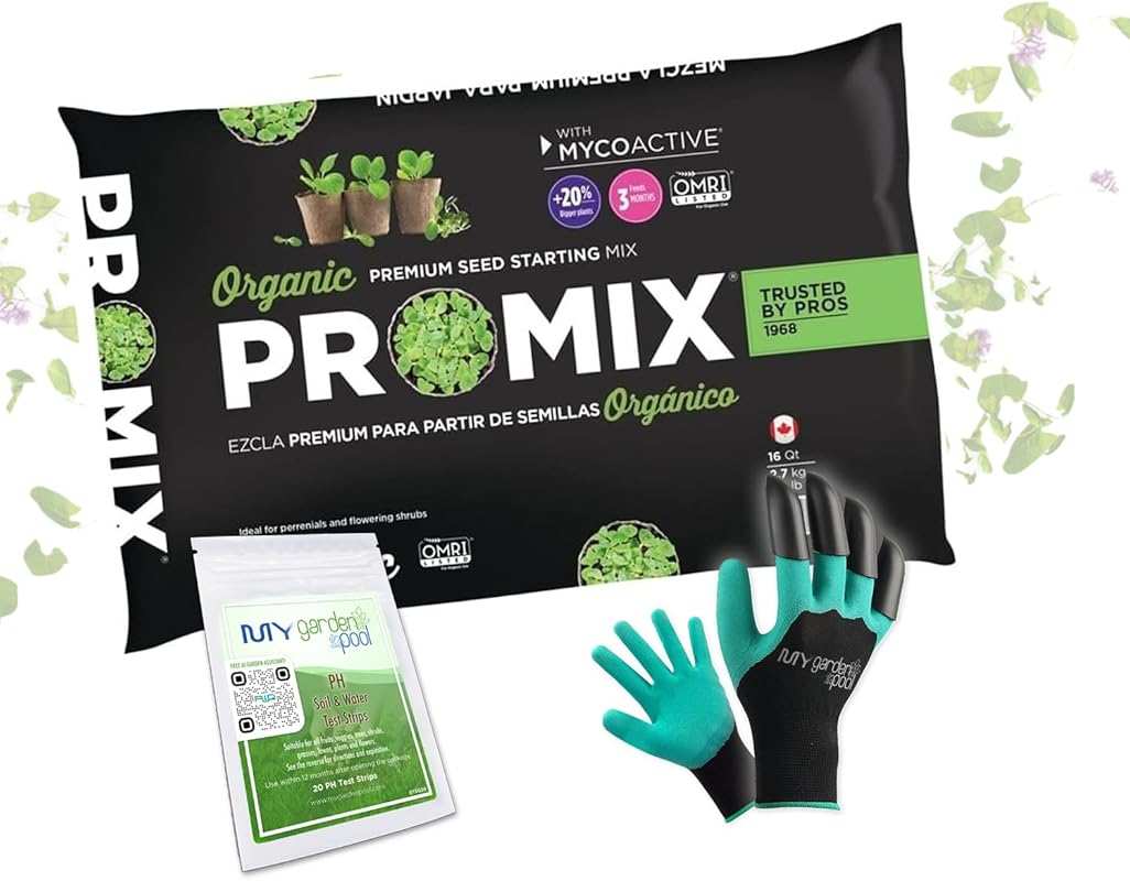 Promix Premier Organic Pro Seed Starting Mix 16 qt w/ pH Test, Gloves 