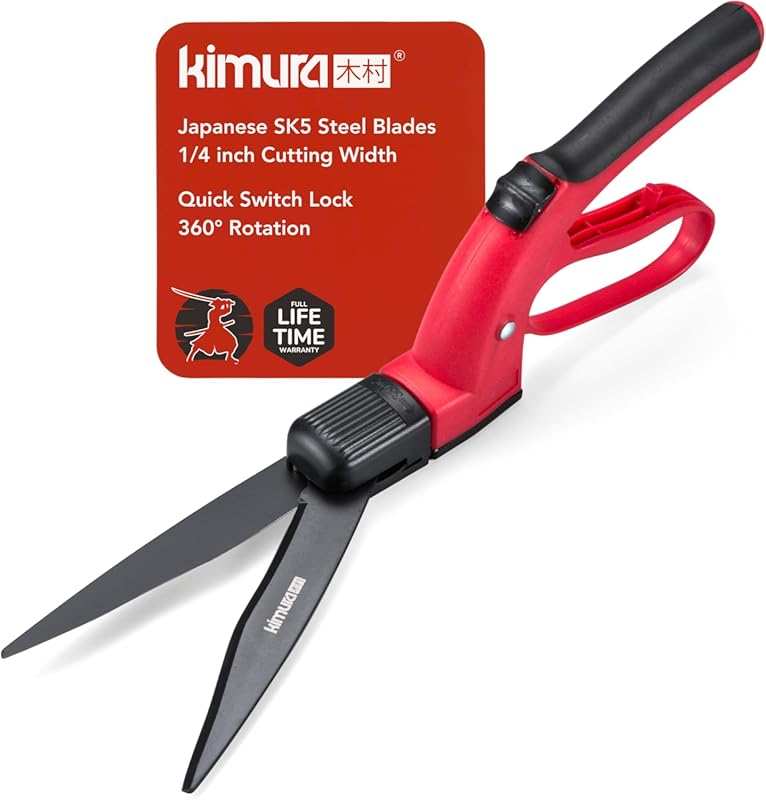 Kimura Pro Grass Shears with 360° Rotating Head and Japanese SK5 Steel