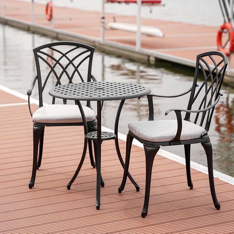 3-Piece Outdoor Bistro Set with Cushions, All-Weather Patio Table & Chairs with Umbrella Hole