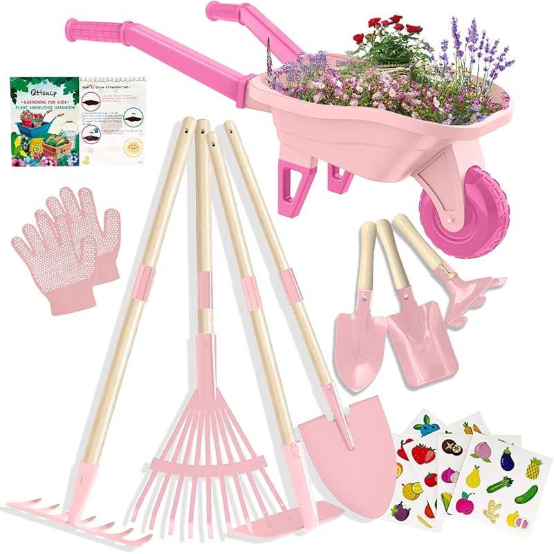 Kids Outdoor Gardening Toys Set with Wheelbarrow for Backyard and STEM