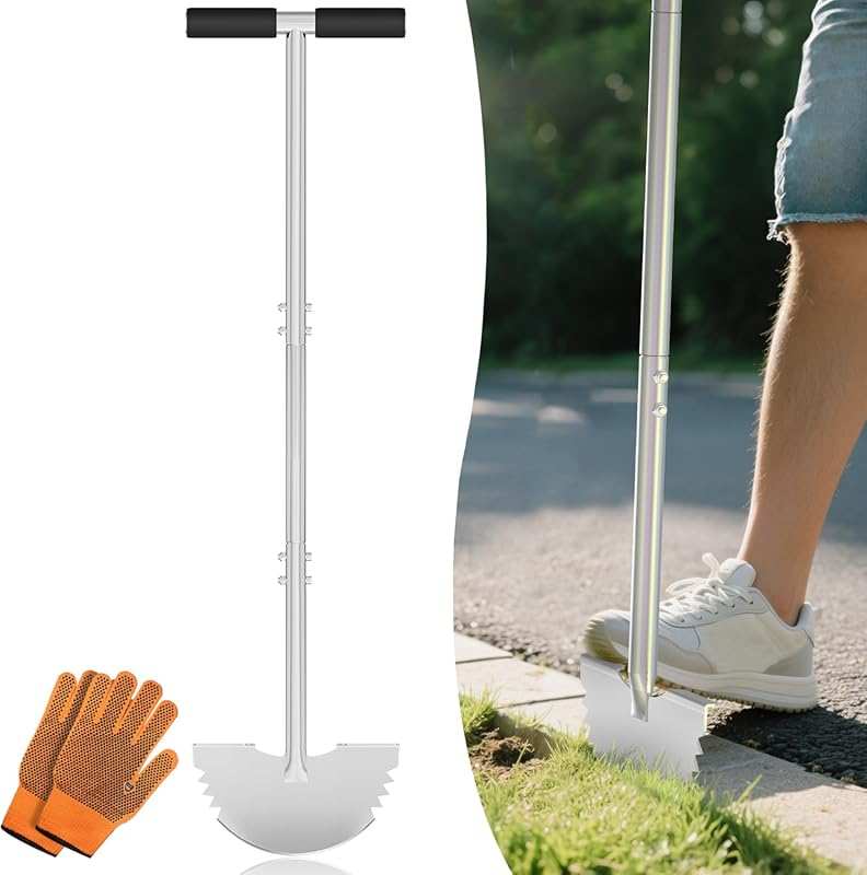 Serrated Lawn Edger with Softer T-Handle, Half Moon Shovel, Ergonomic 