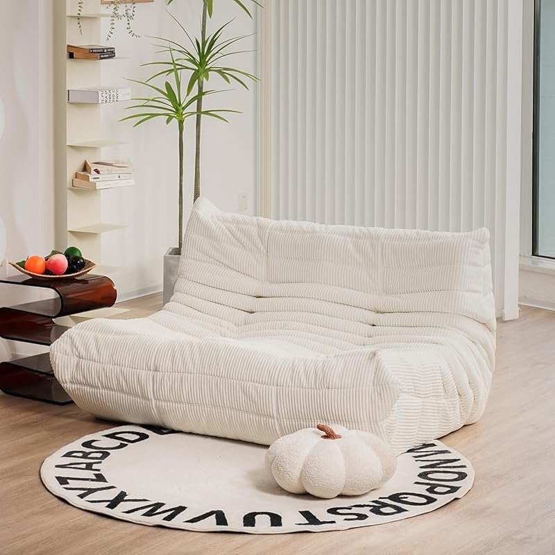 N&V Mid Century Corduroy Fireside Loveseat, Twin Size Floor Sofa for L