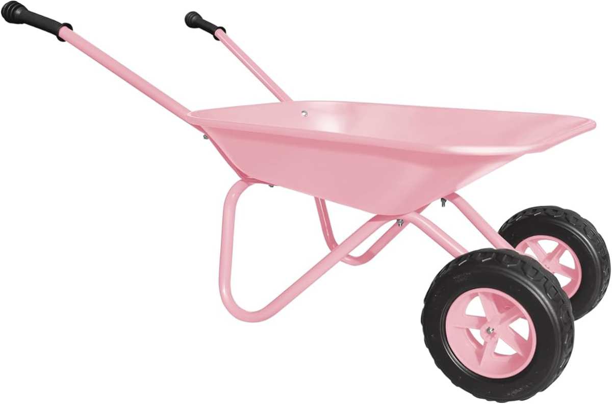 3T GROUP Pink Metal Kids Wheelbarrow & Gardening Tool Set for Toddlers