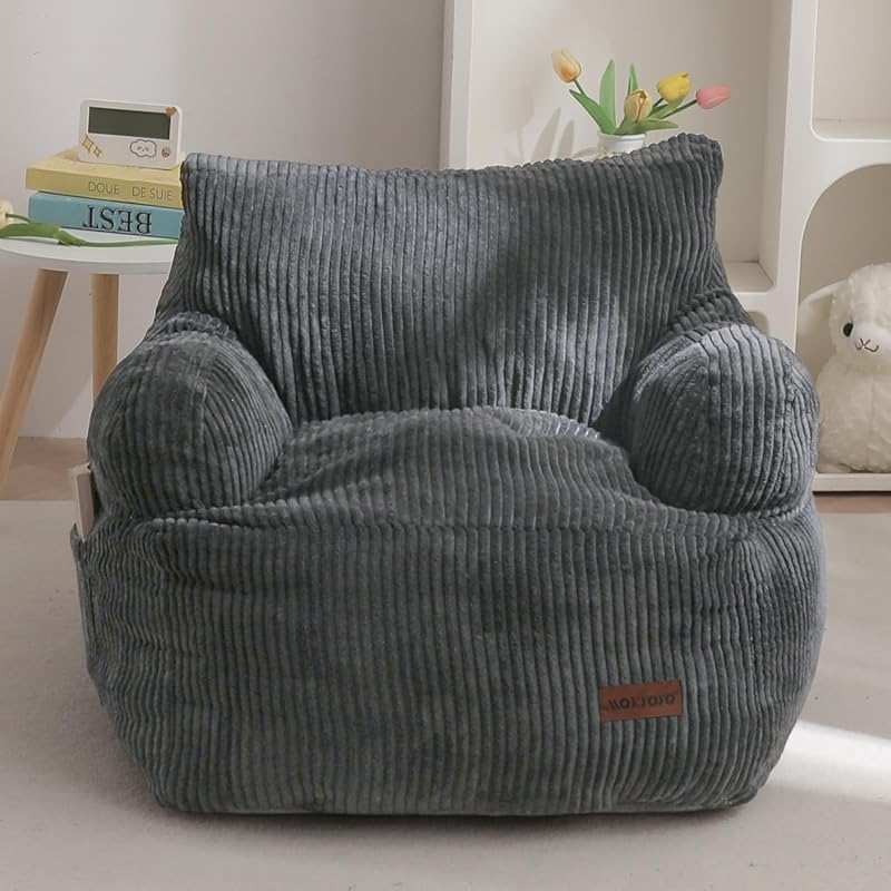 MAXYOYO Dark Grey Kids Bean Bag Chair with Filler, Toddler Lazy Sofa w