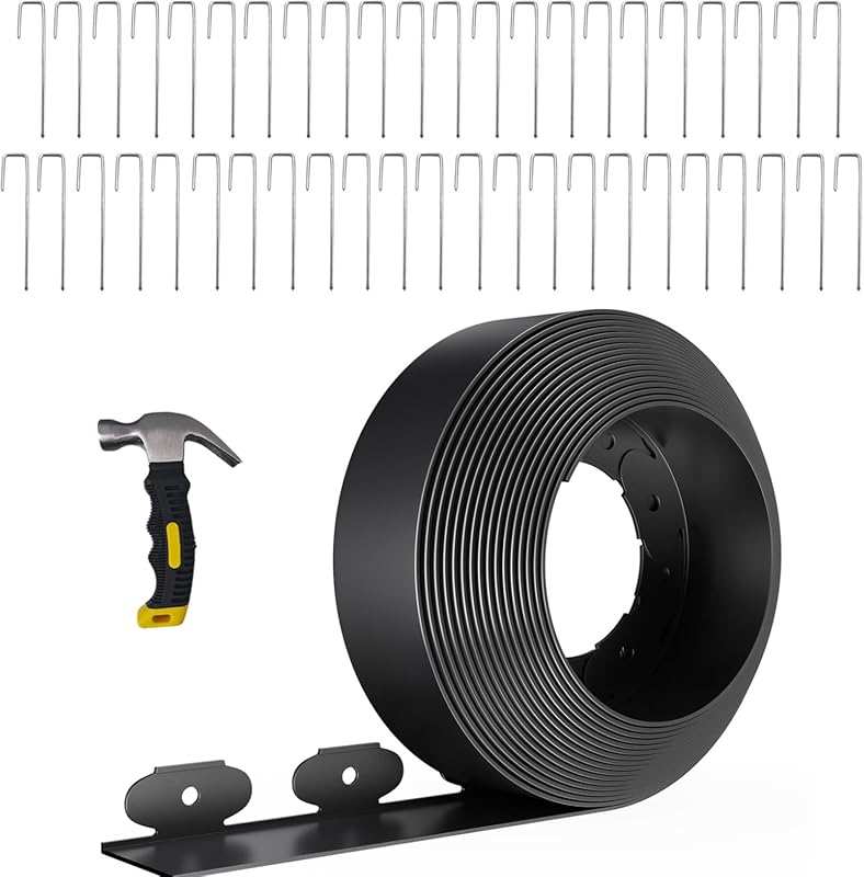 33FT 4-Inch Tall Plastic Landscape Edging with 45 Spikes & 1 Hammer, I