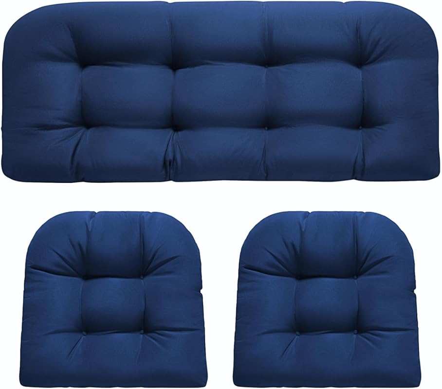 Waterproof Blue Outdoor Wicker Loveseat & Chair Cushions Set 3 Pieces