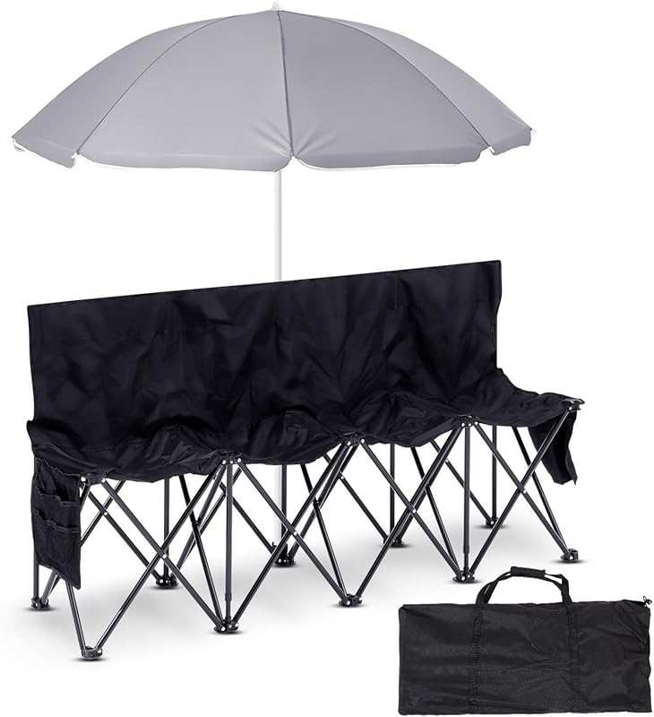 Portable Folding Soccer Bench Chair with Umbrella and Storage Bag for 