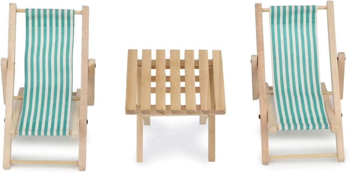 Miniature Beach Chair & Table 3PCS 1:12 Dollhouse Furniture Model Fold