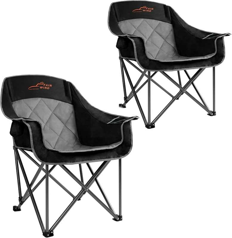 FAIR WIND 2 Pack Oversized Padded Camping Chairs, Heavy Duty Quad Fold