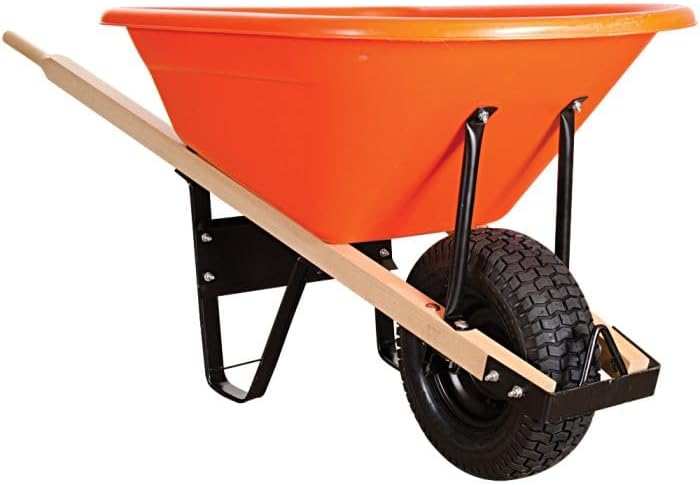 A.M. Leonard 6-Cubic-Foot Poly Tray Wheelbarrow with Wood Handles and 