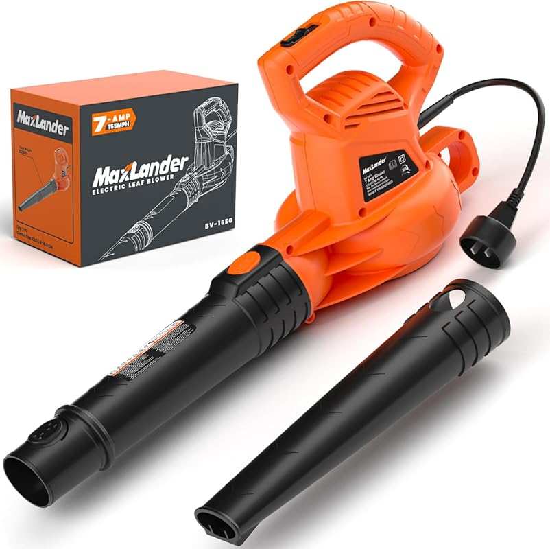 MAXLANDER Corded Electric Leaf Blower: 7-AMP, 350CFM, 155MPH for Effic