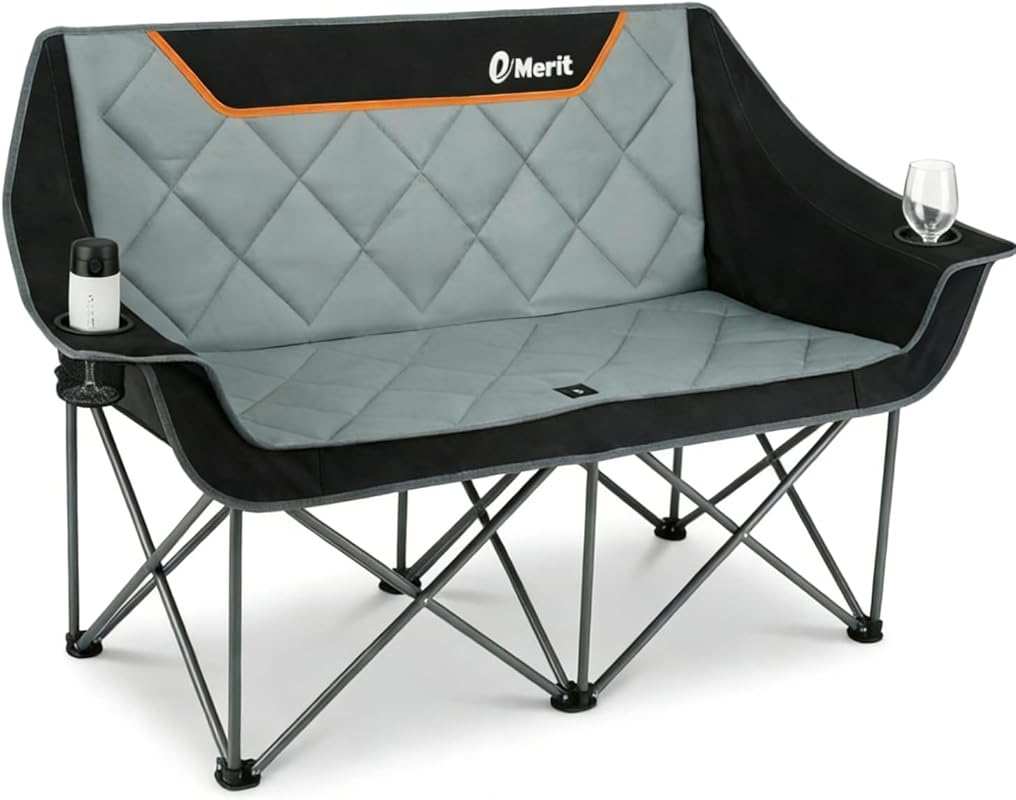EMERIT Fully Padded Double Camping Chair – 650lb Heavy Duty Folding Lo
