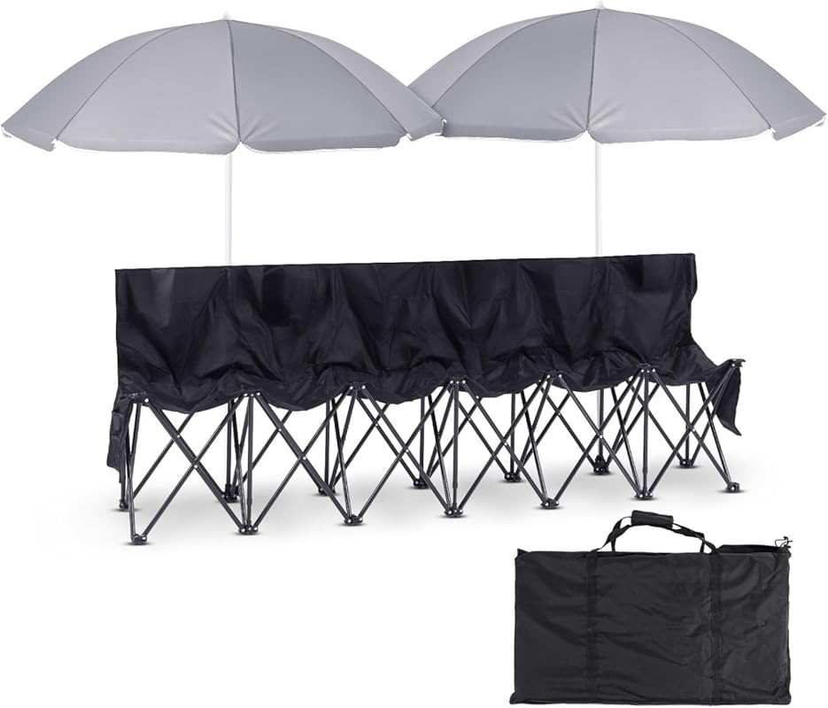 Folding Soccer Bench Chair with Umbrella and Storage Bag for Team Spor
