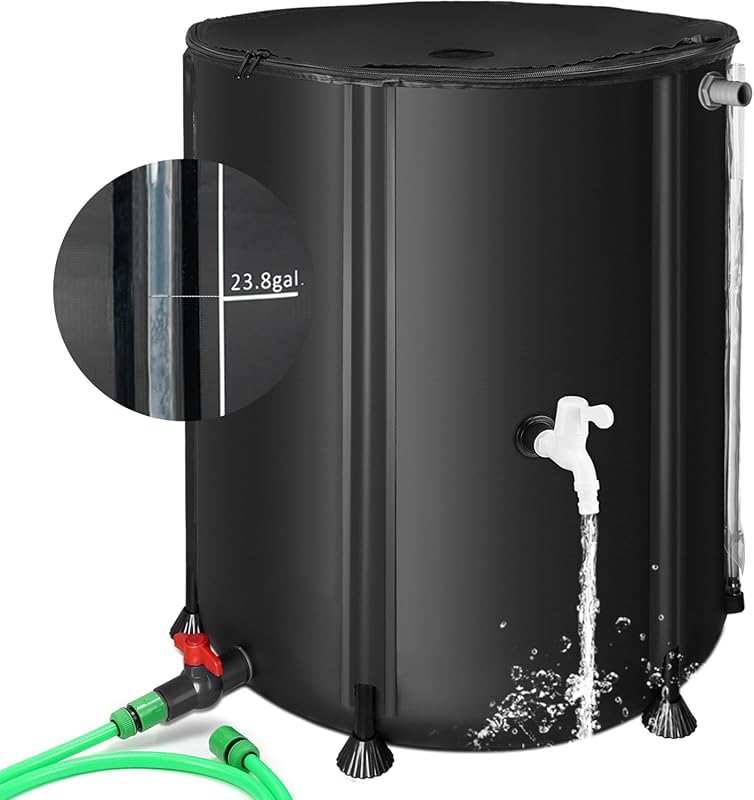Portable 53 Gallon Black Rain Barrel for Gutter Water Collection, Filt