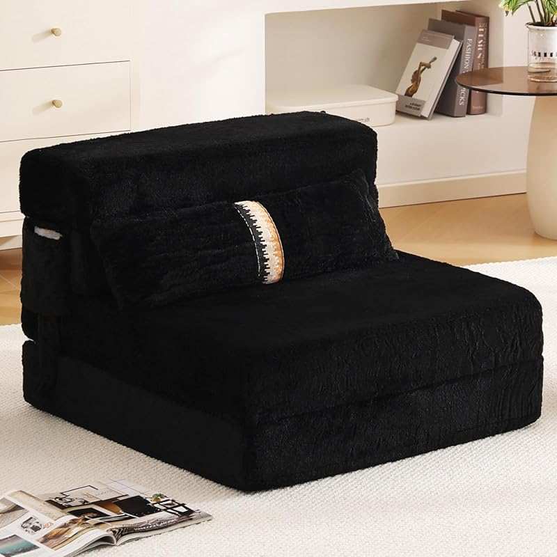 Tiita Single Size Folding Sofa Bed Couch with Pillow for Guest Room, B