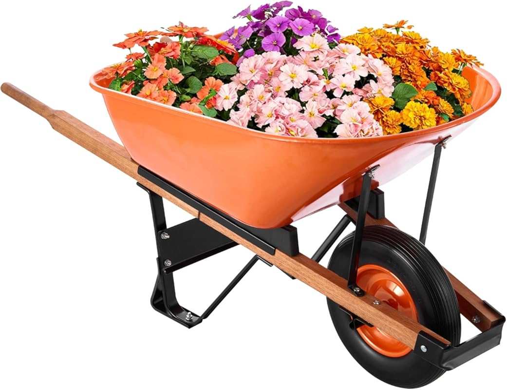VEVOR 6 Cu Ft Utility Wheelbarrow Cart with 330 lbs Capacity & Wide Tr