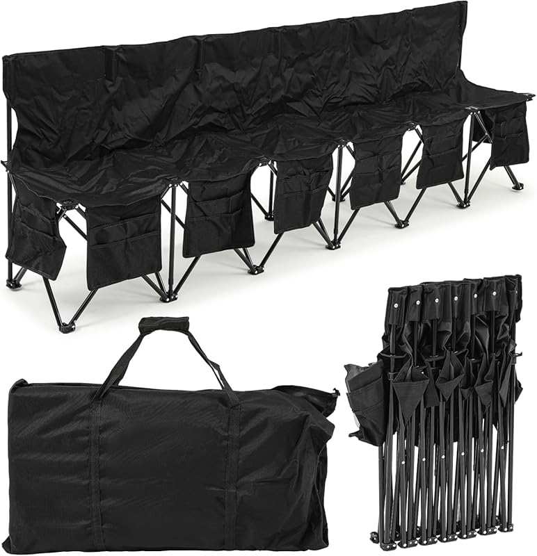 Portable Folding Soccer Bench with Pockets, 6 Seats, and Carrying Bag 