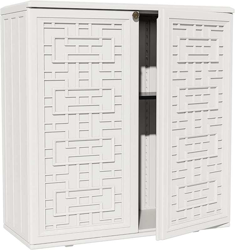 ZZM HDPE Outdoor Storage Shed, White Horizontal Resin Tool Shed with S