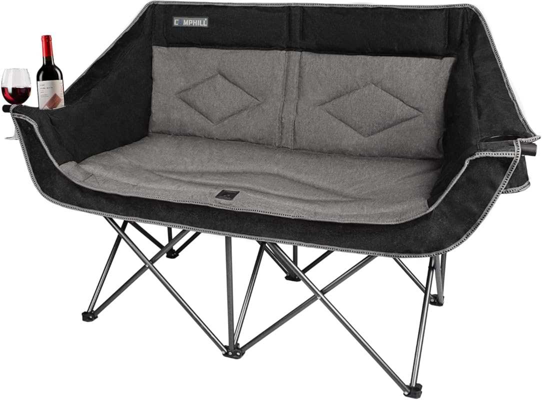 Oversized Double Camping Chair: Heavy Duty 2 Person Folding Loveseat f