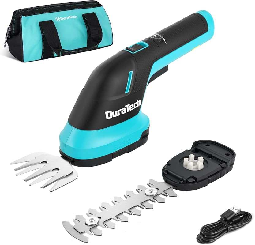 DURATECH Cordless Hedge Trimmer & Shears, 3.6V Rechargeable USB-C, Ideal for Grass & Shrubs