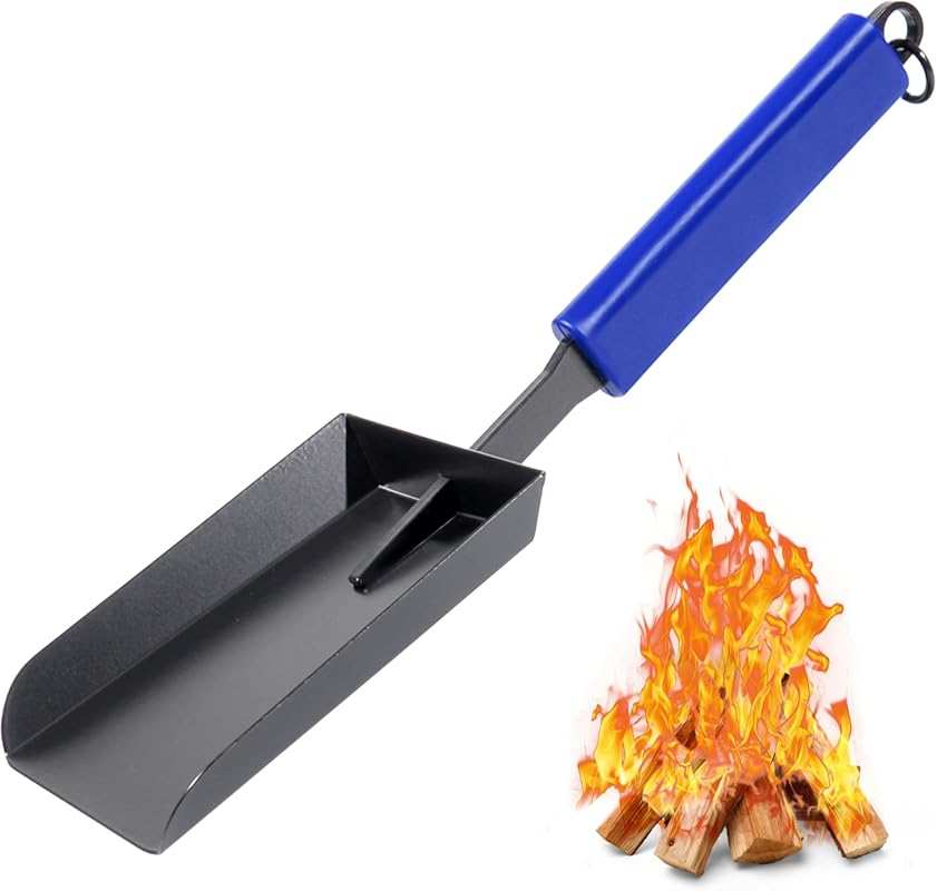 Wide-Head Manganese Steel Ash Shovel with Rubber Handle & Hanging Ring