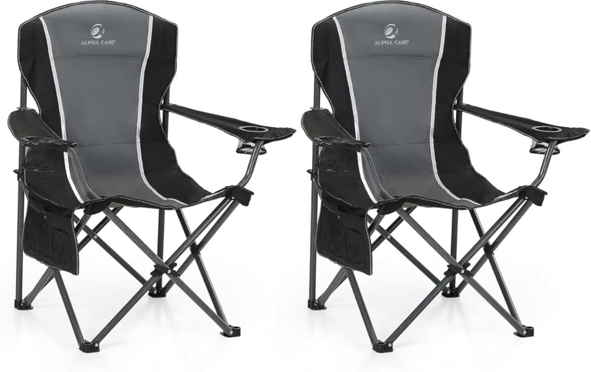 ALPHA CAMP Oversized Folding Camping Chair with Cup Holder and Lumbar 