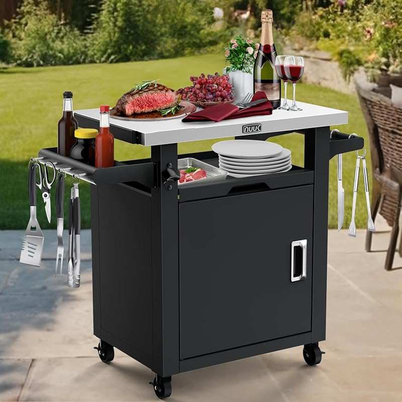 NUUK Grill Table with Stainless Steel Top and Storage Cabinet for Outdoor Pizza Oven