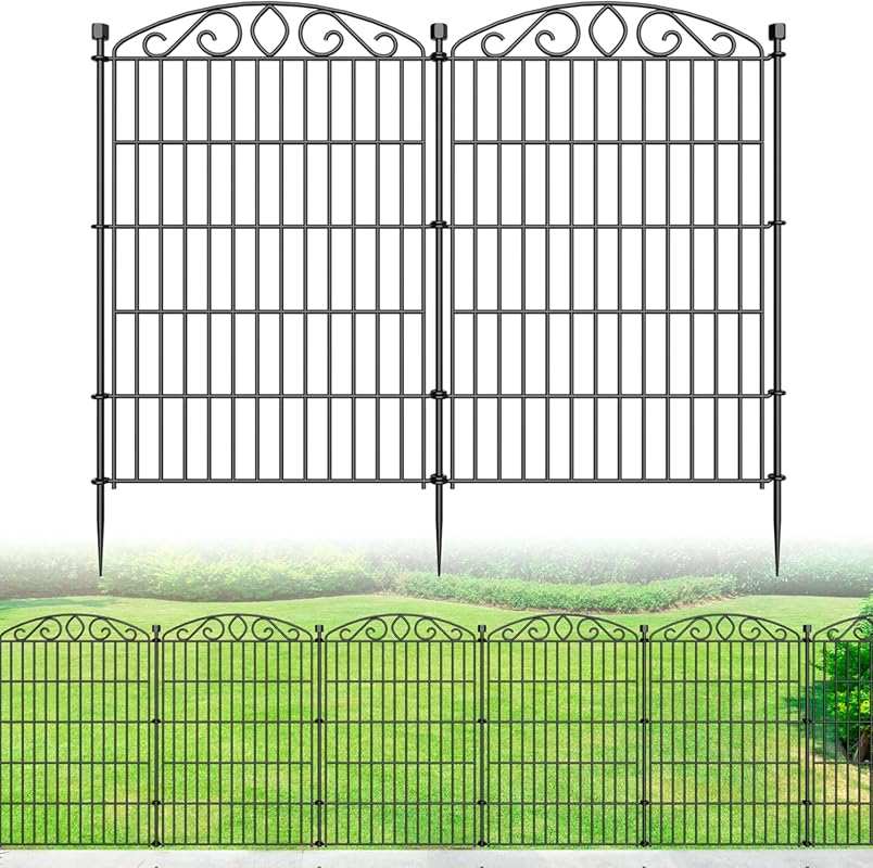 12 Panel Tall Garden Fence - 36in H x 24.9 ft L, No Dig Rustproof Meta